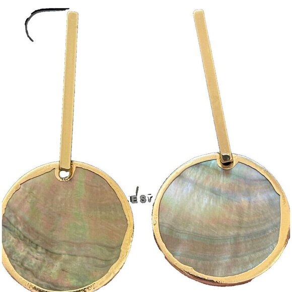 Halogen Nordstrom Gold-Tone Faux Abalone Center Disc Gold Bar Drop Stud Earrings - Picture 2 of 4